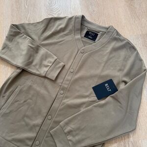 BYLT Adventure Fleece Cardigan Mens Large Taupe Snap Front Technical Sweater NWT